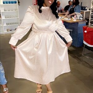 Mock neck long sleeve satin dress